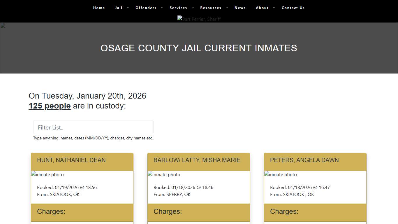 Osage County Jail Current Inmates – Osage County Sheriff's Office